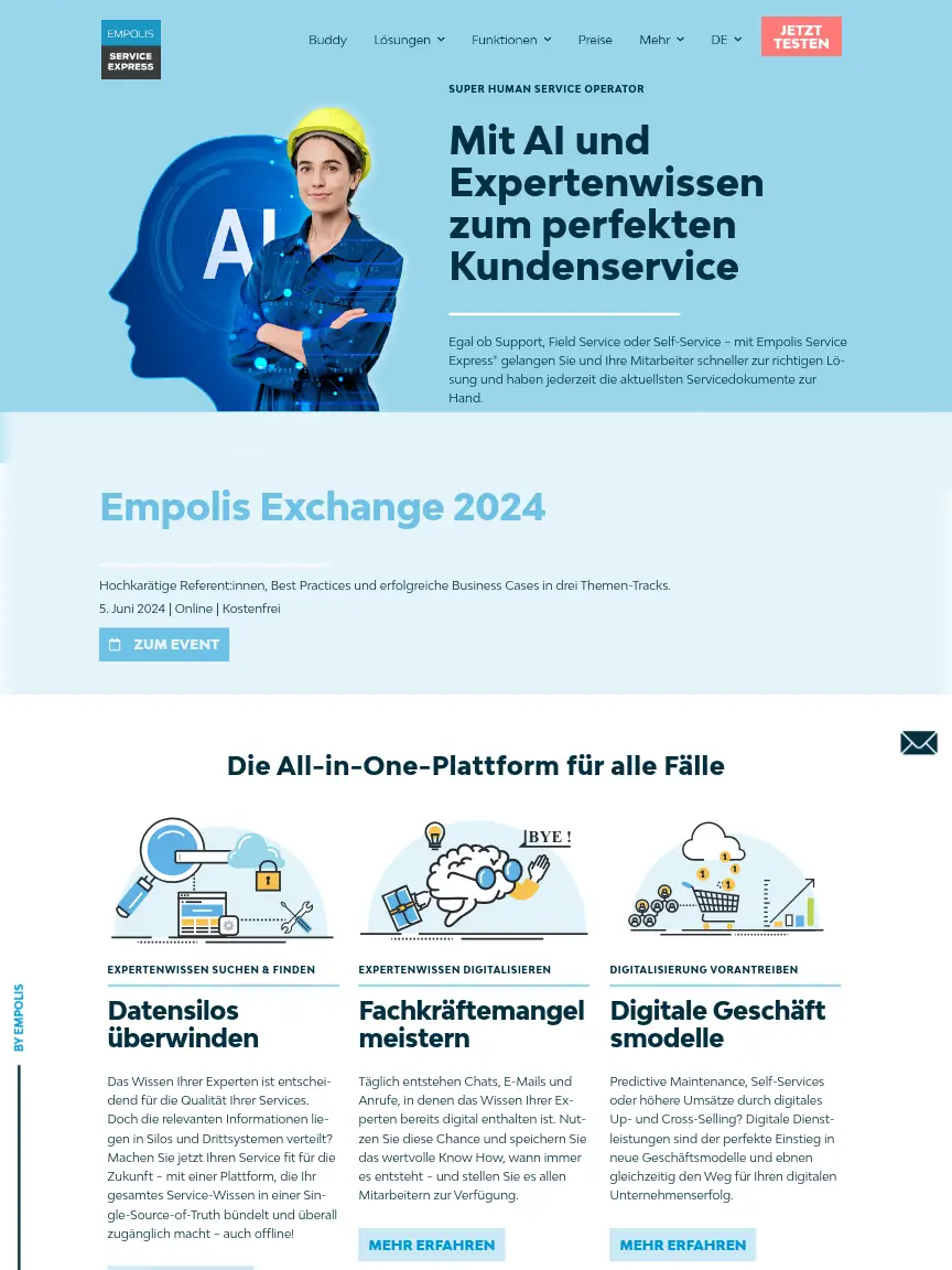 Screenshot mit dem Tablet von empolis.com
